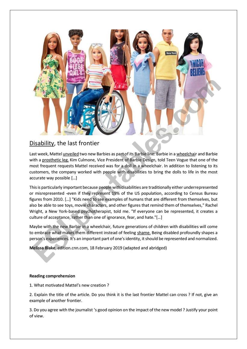 Barbie goes inclusive worksheet