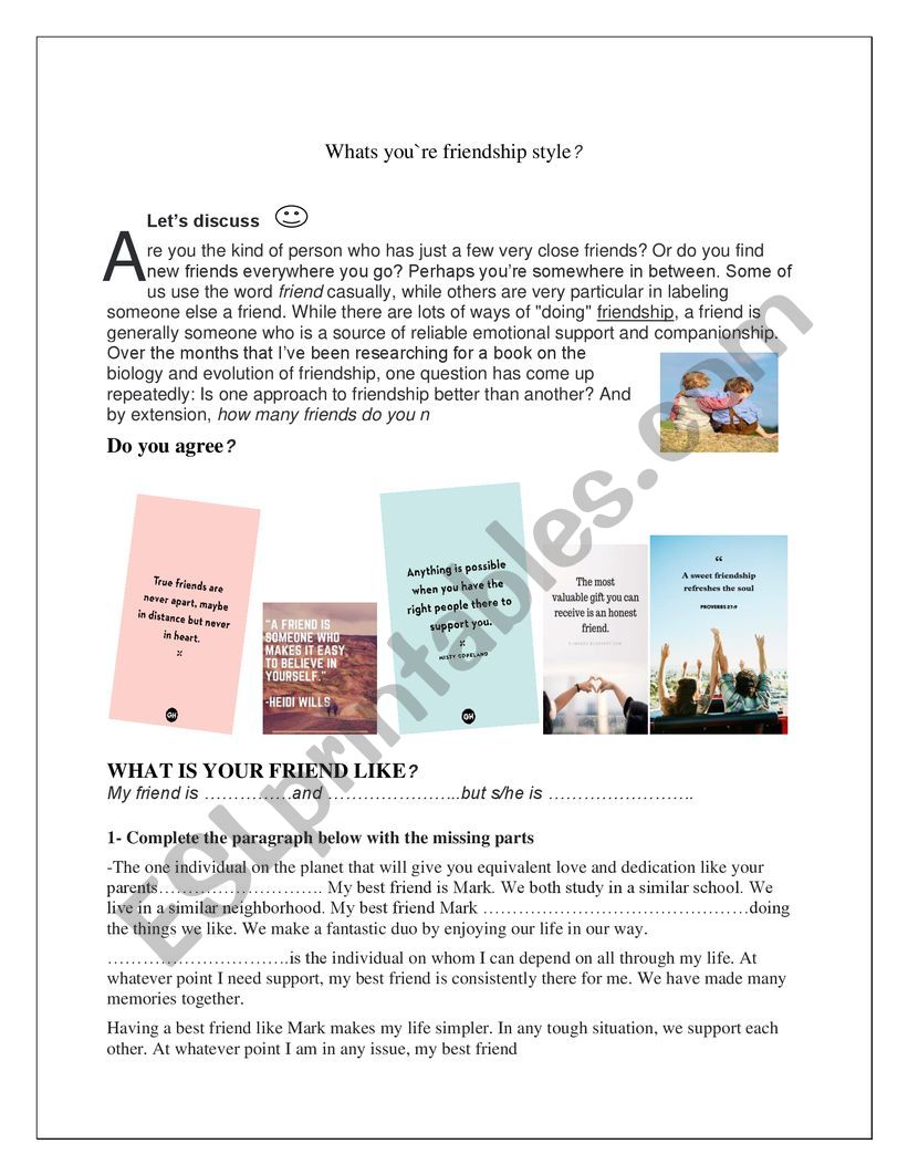 whats your friendship style worksheet