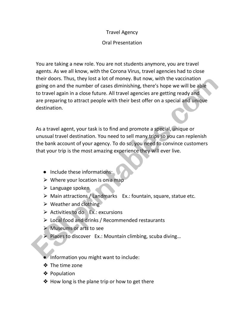 Travel Agency Project worksheet