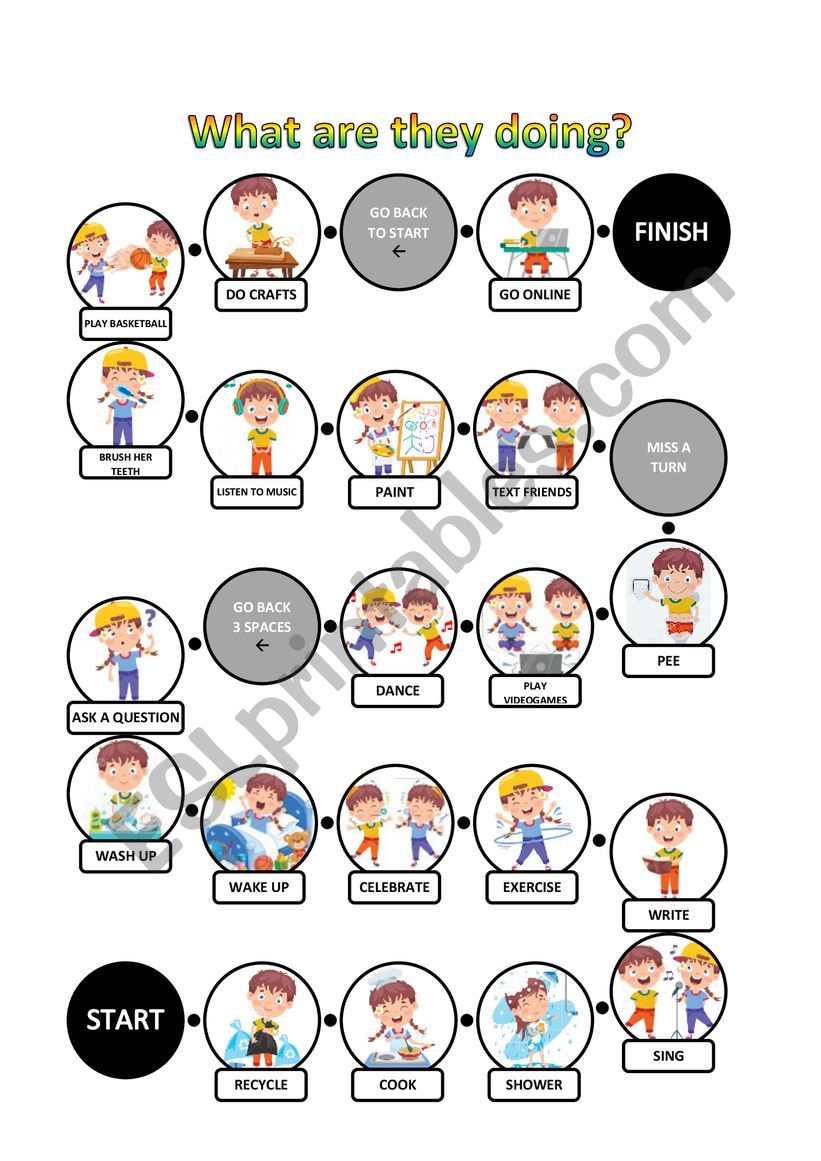 Present continuous boardgame worksheet