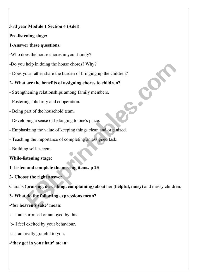 3rd year Module 1 Section 4 worksheet