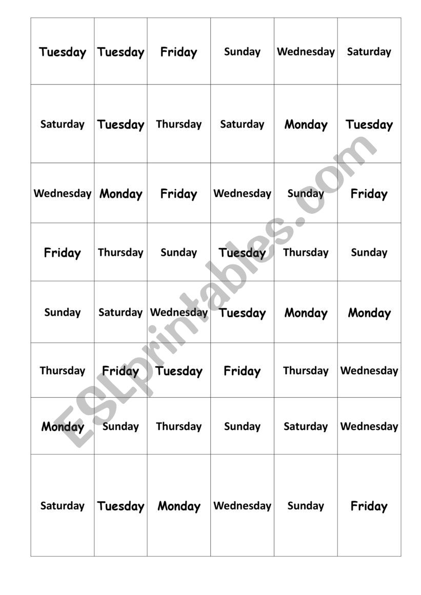 Days of a week (connect 4) worksheet