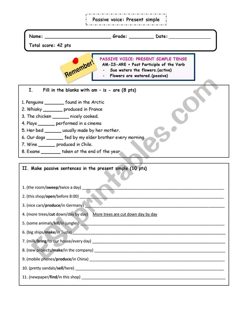 Passive voice: Present simple worksheet