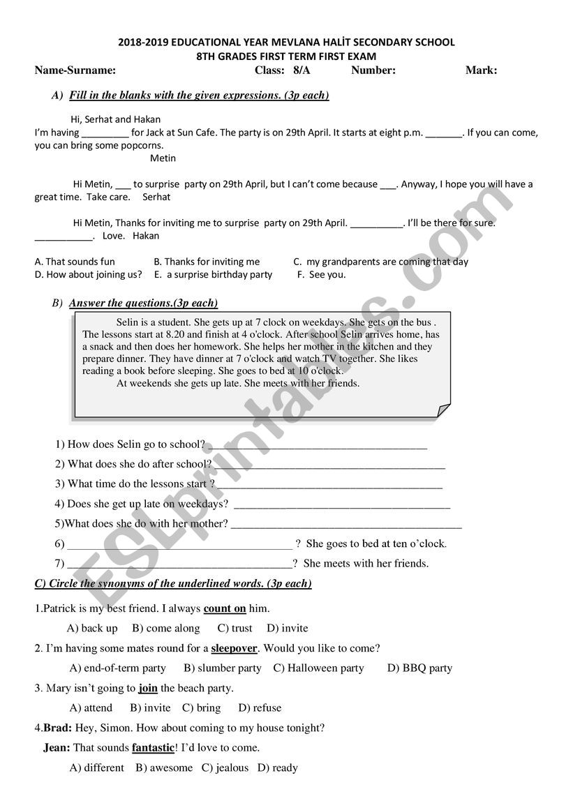 8th grade worksheet