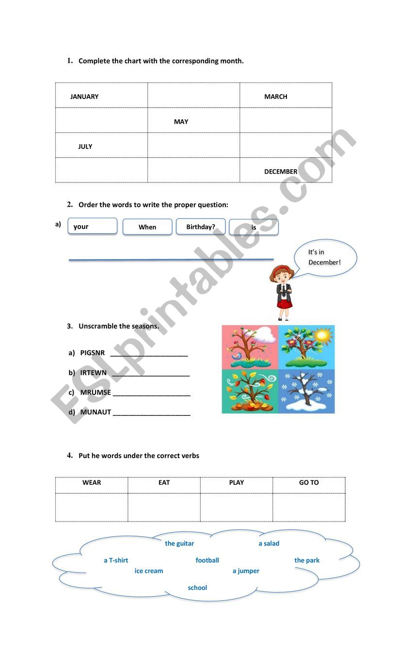 Months and seassons worksheet