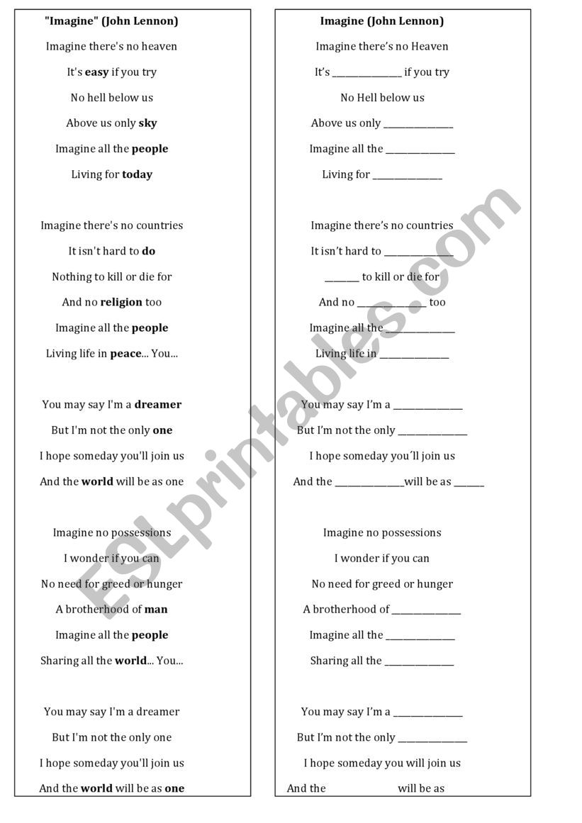Imagine  worksheet
