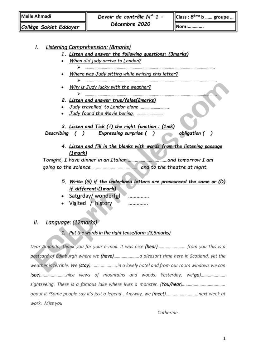 mid term test1 worksheet
