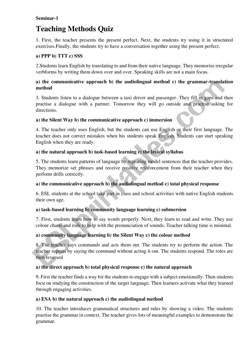 English Worksheets Methods And Approaches