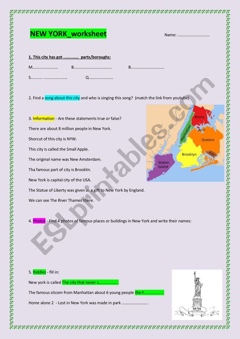 New York worksheet