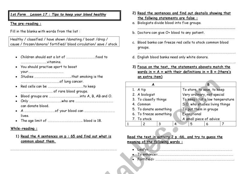 lesson 17/ Tips to keep your blood healthy