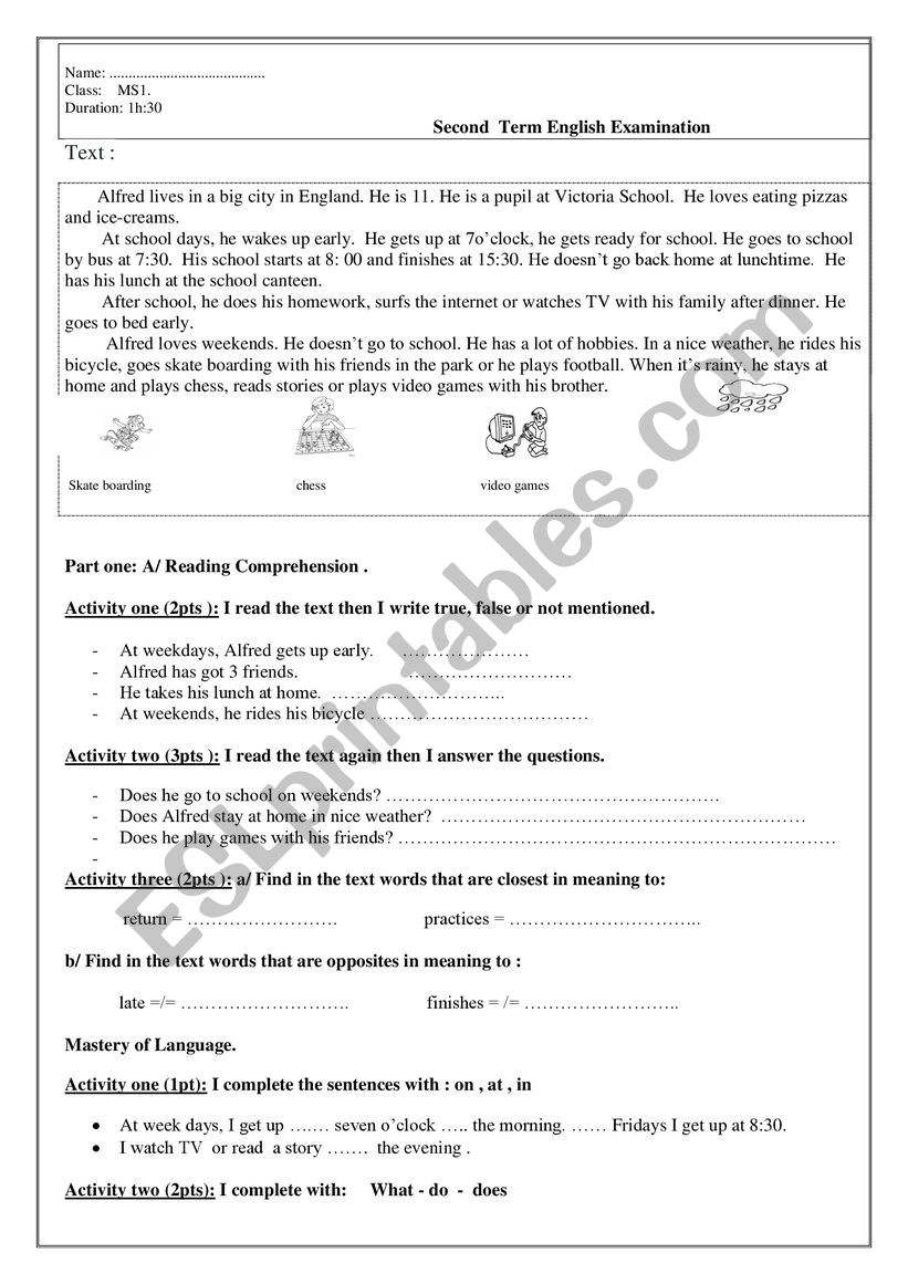 1MS Test worksheet