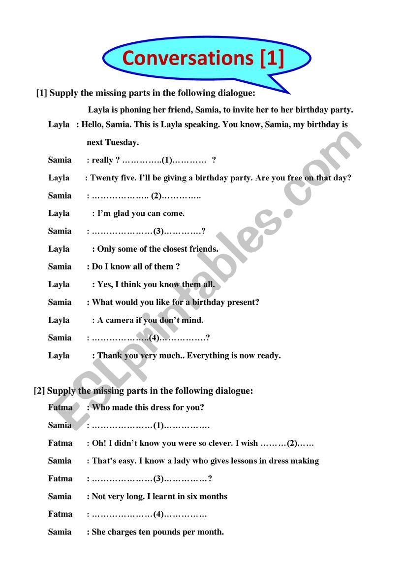 Conversations 1 worksheet