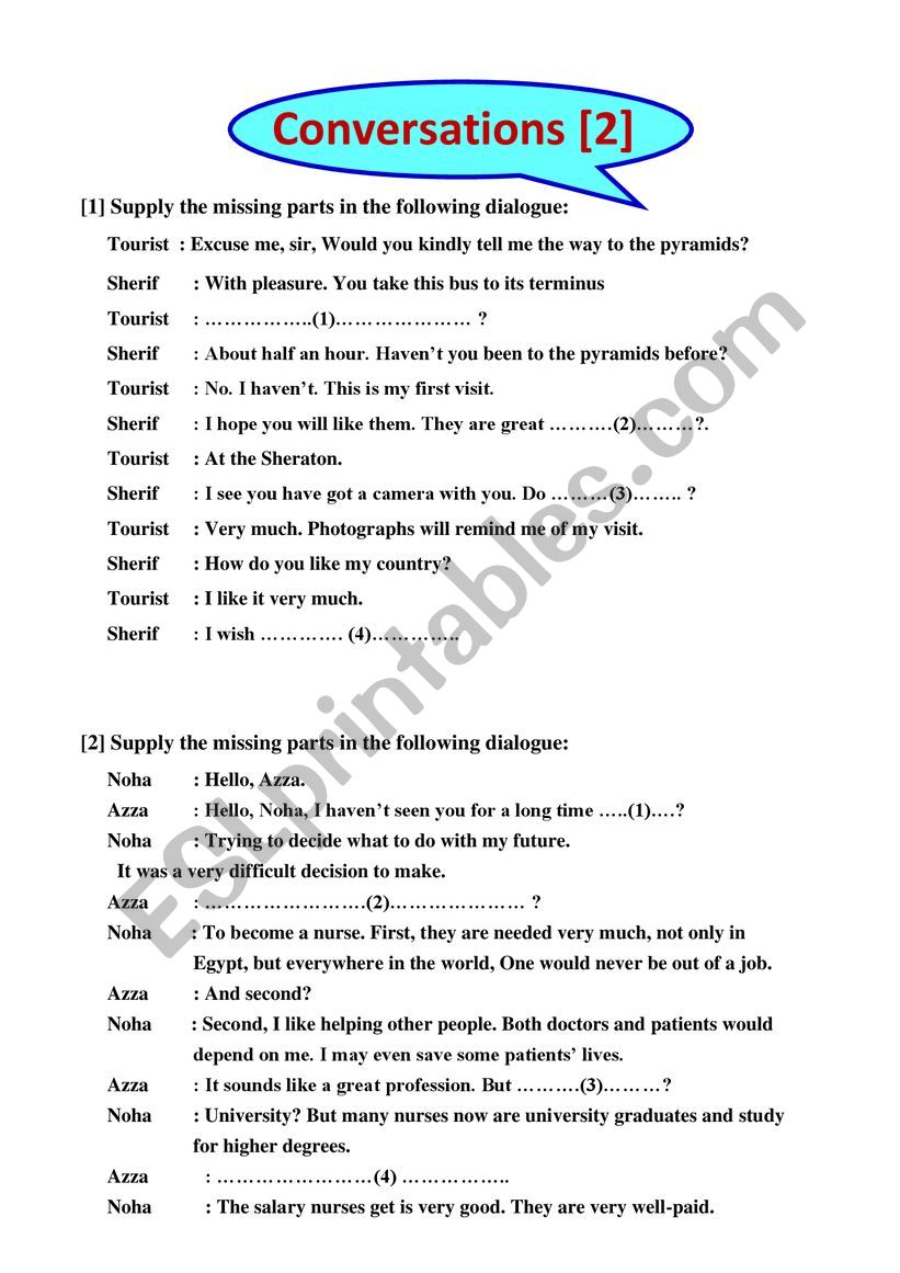 Conversations 2 worksheet