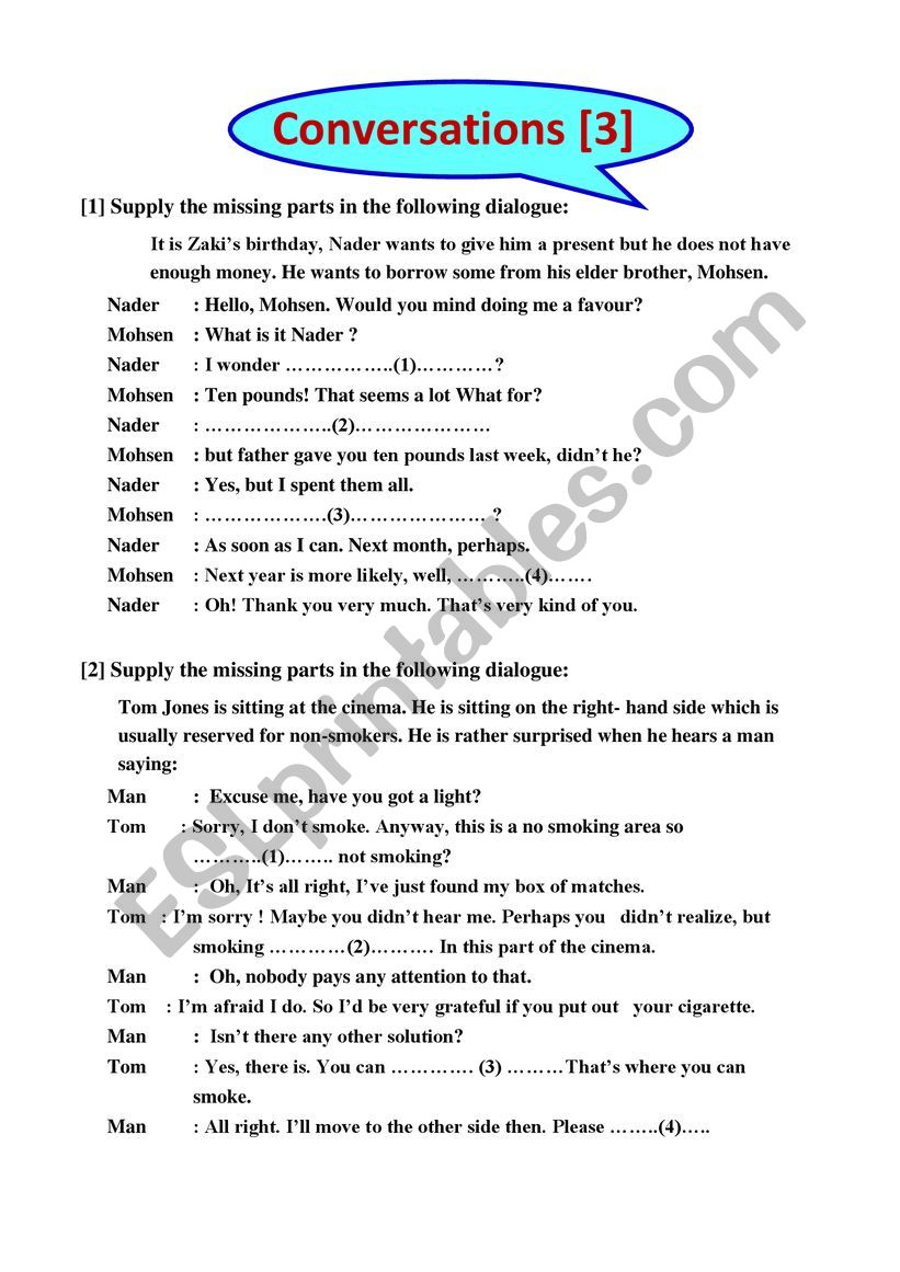 Conversations 3 worksheet