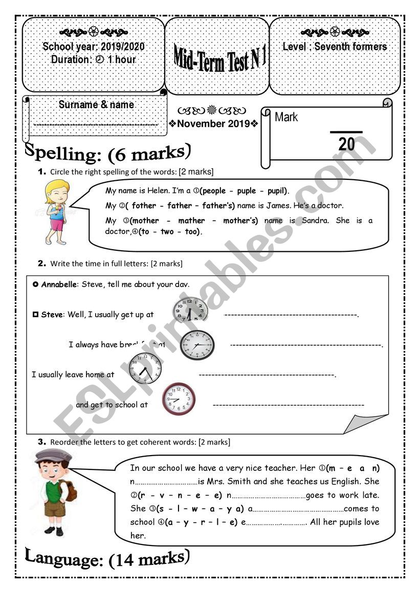Mid-term test 1 worksheet