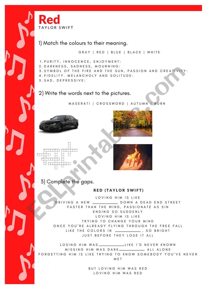 Red Taylor Swift worksheet