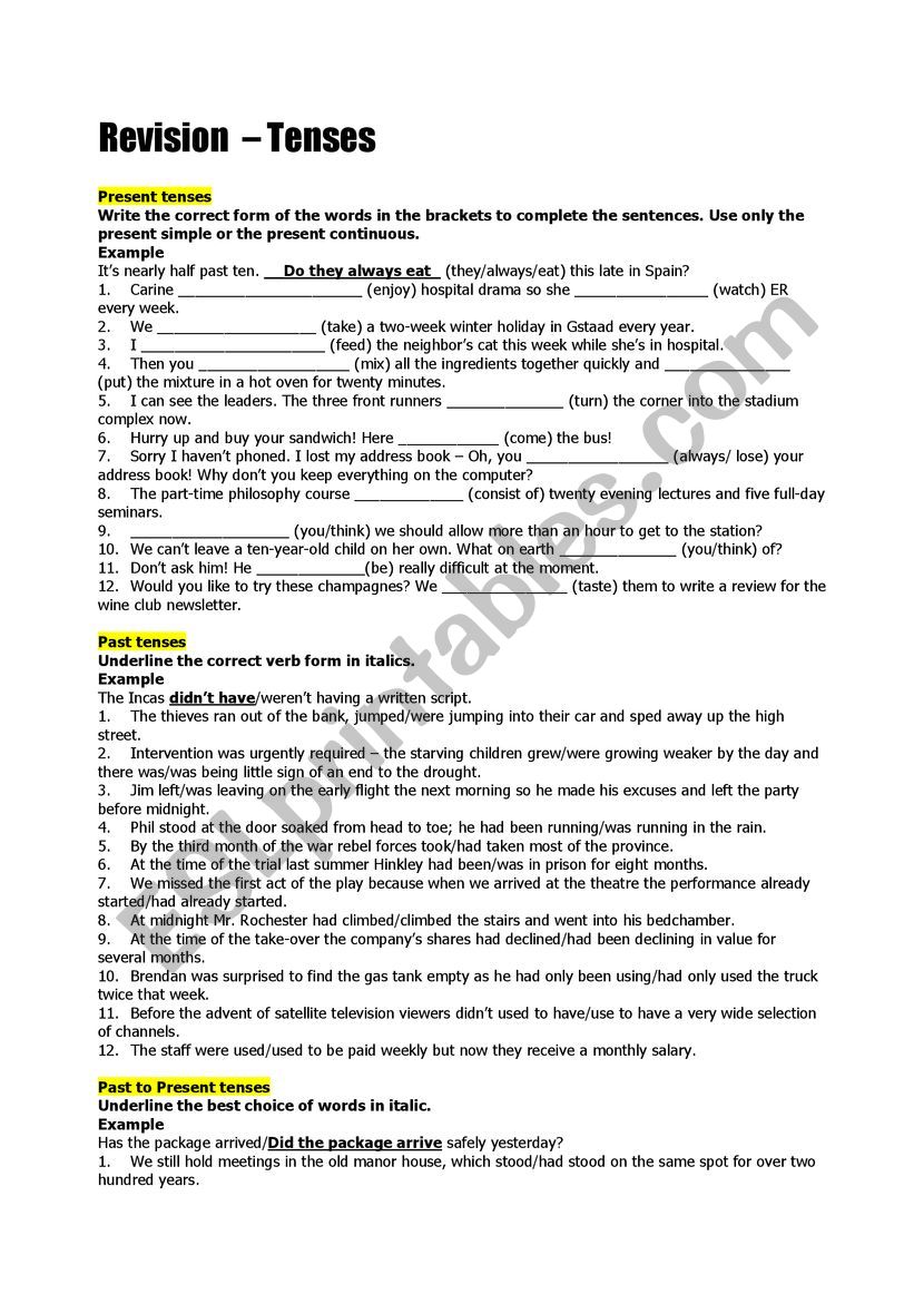 Tense Revision worksheet