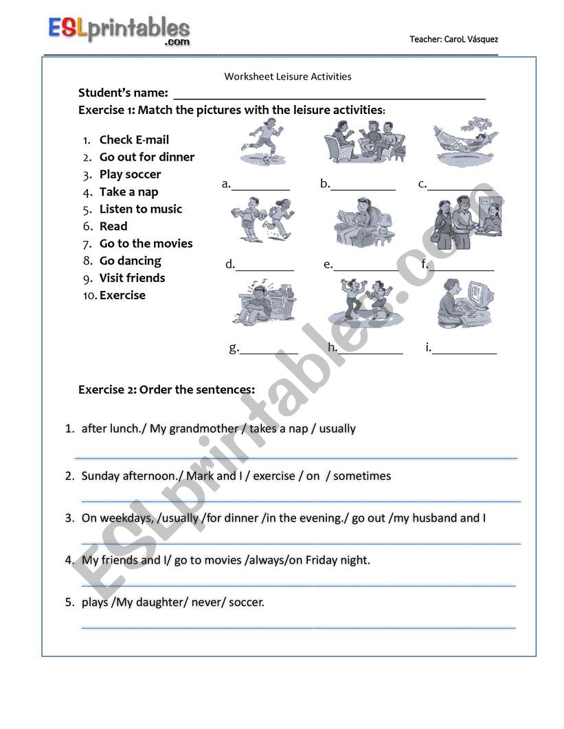 Leisure Activities worksheet