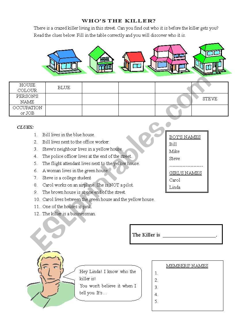 Who is the Killer? Fun Colors Prepositions Occupations Review