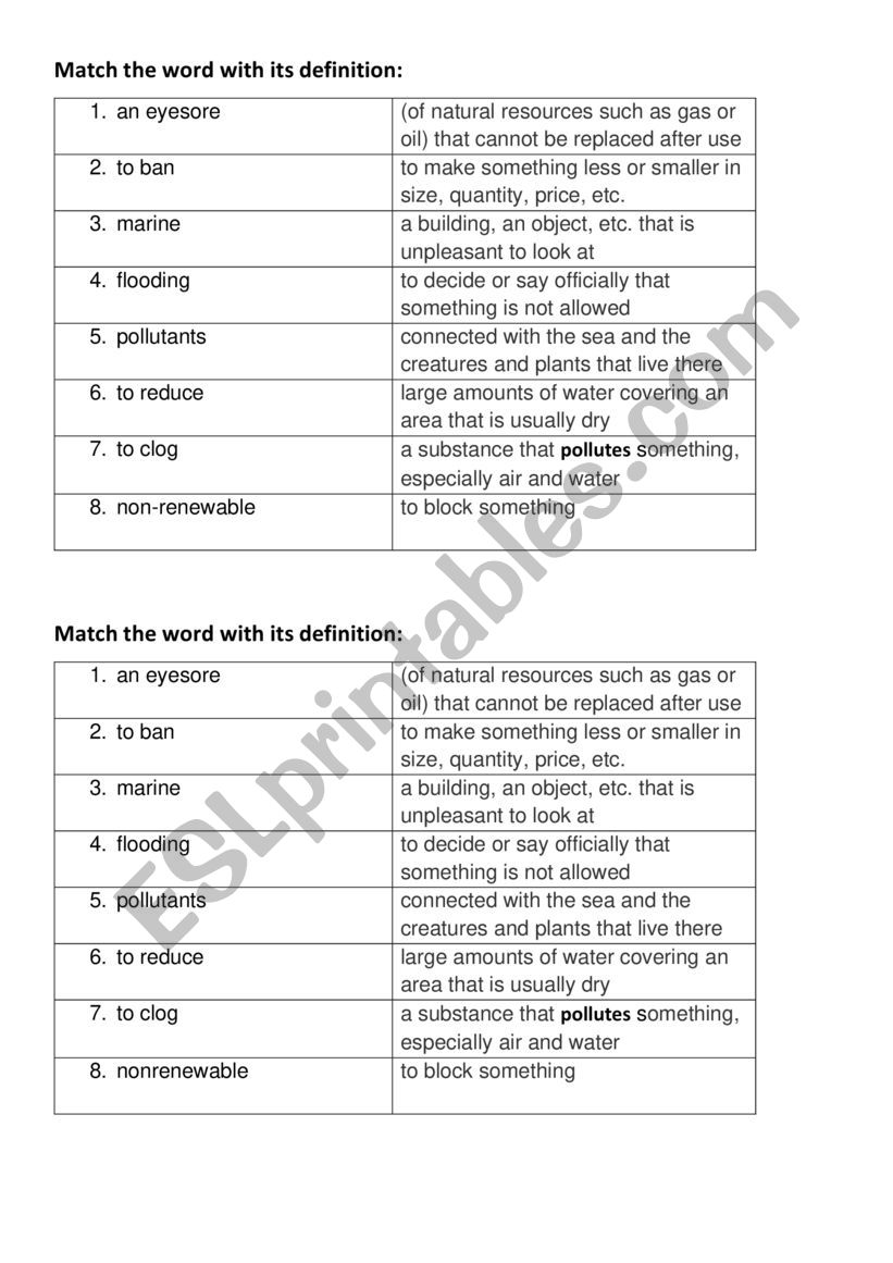 match words to definitions   worksheet