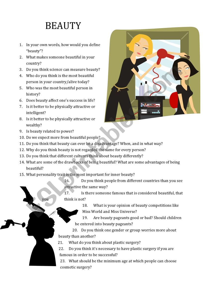 BEAUTY speaking/conversation worksheet