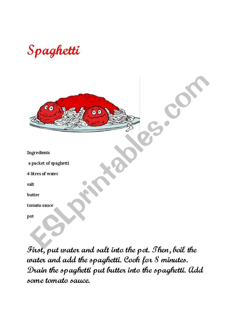 Spaghetti Recipe worksheet