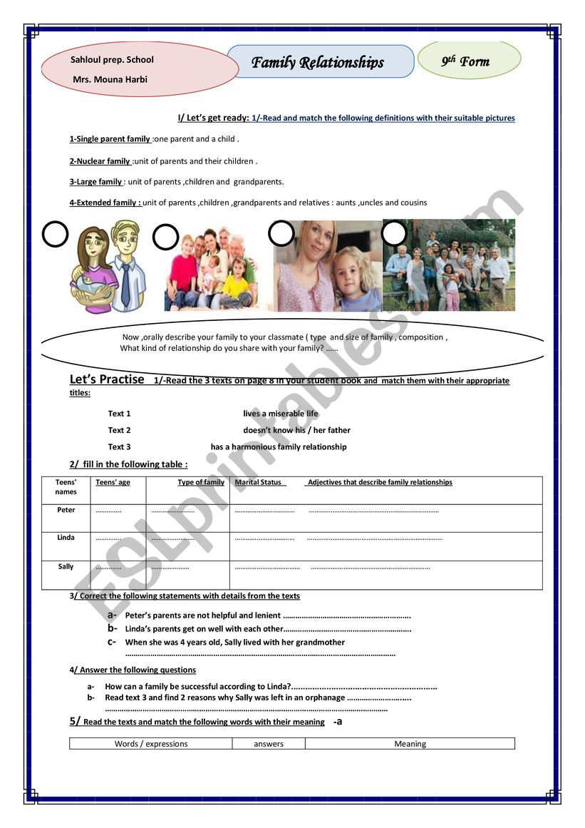 Family Relationships    /Module one / Lesson one