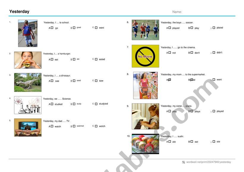 Past Simple worksheet