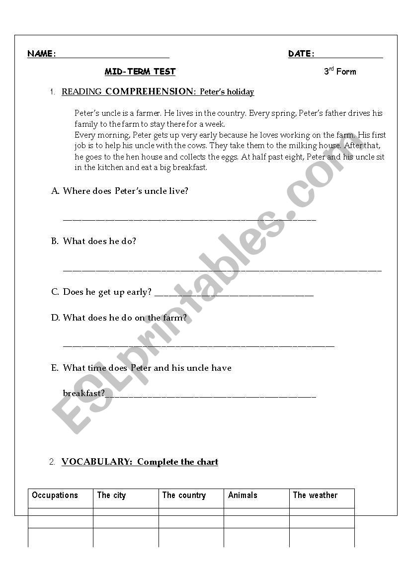 MID TERM TEST  worksheet