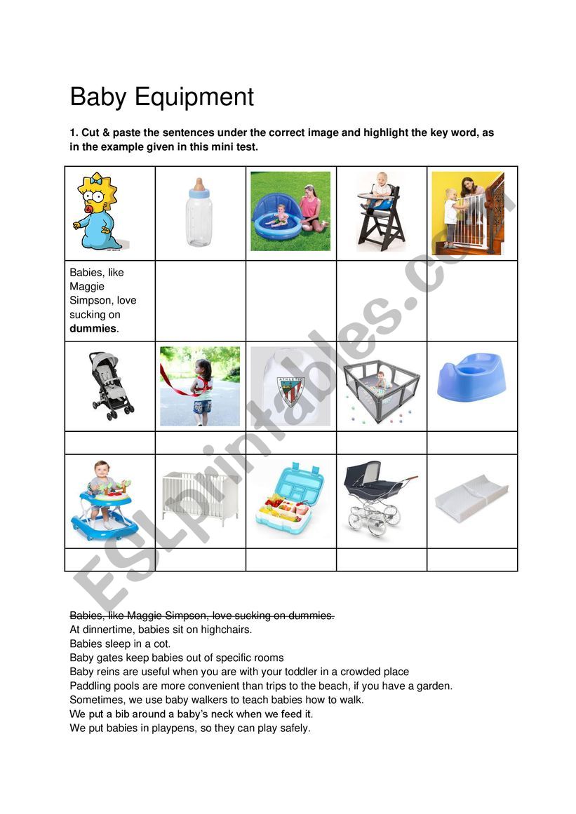 Equipment for Babies worksheet