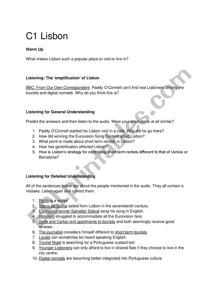 The Emptification of Lisbon worksheet