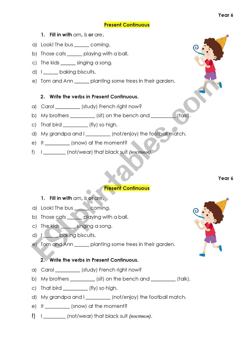 present continuous worksheet