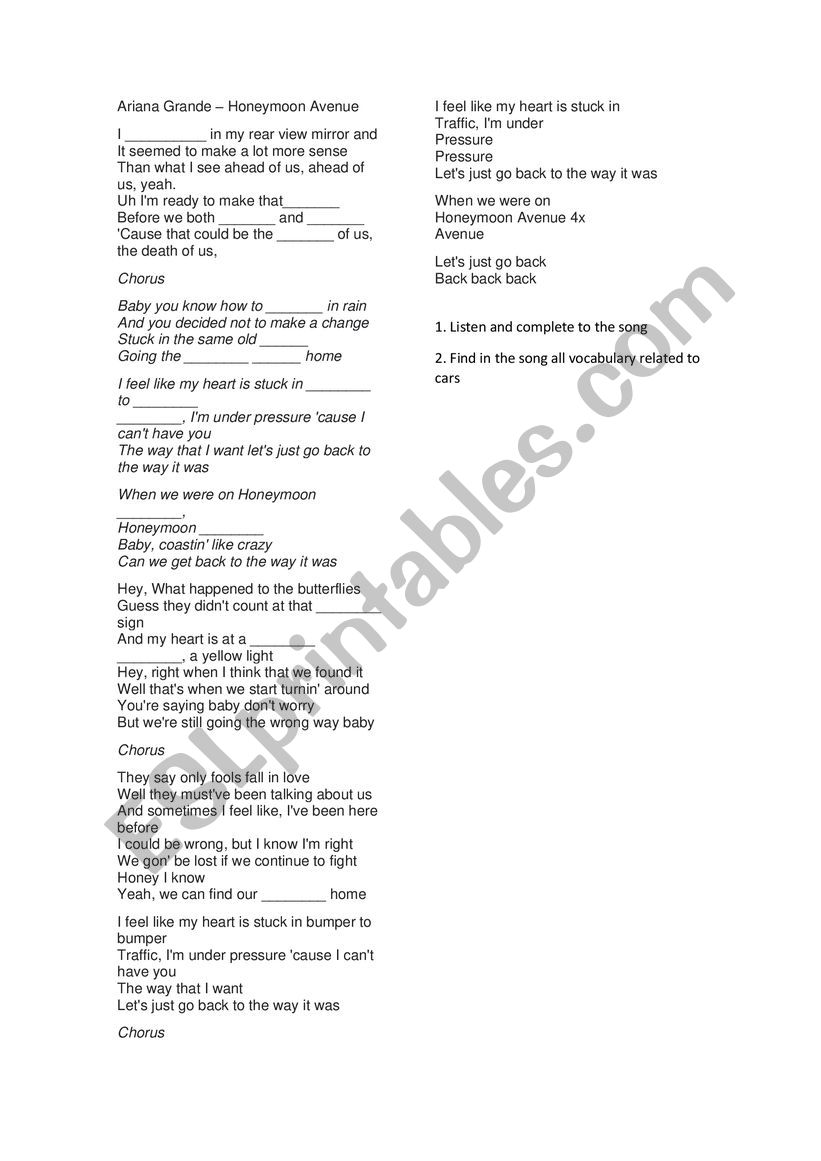 Song Activity - Honeymoon Avenue
