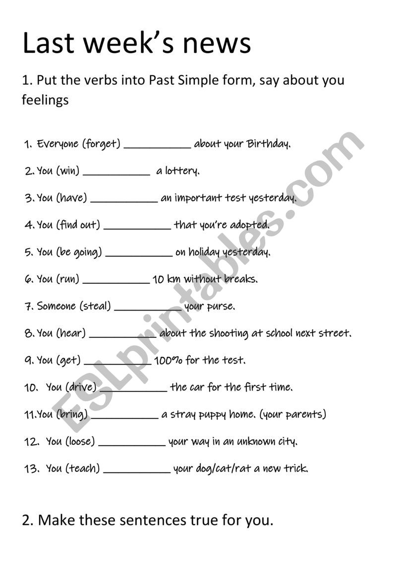 Feelings + Past Simple  worksheet