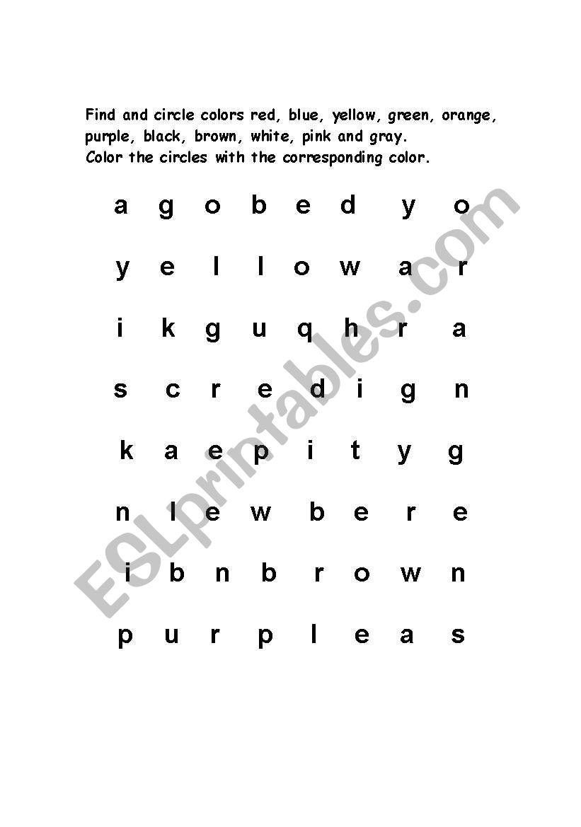 Colors Wordsearch worksheet