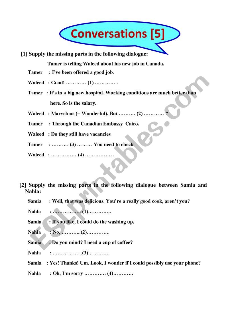 Conversations 5 worksheet