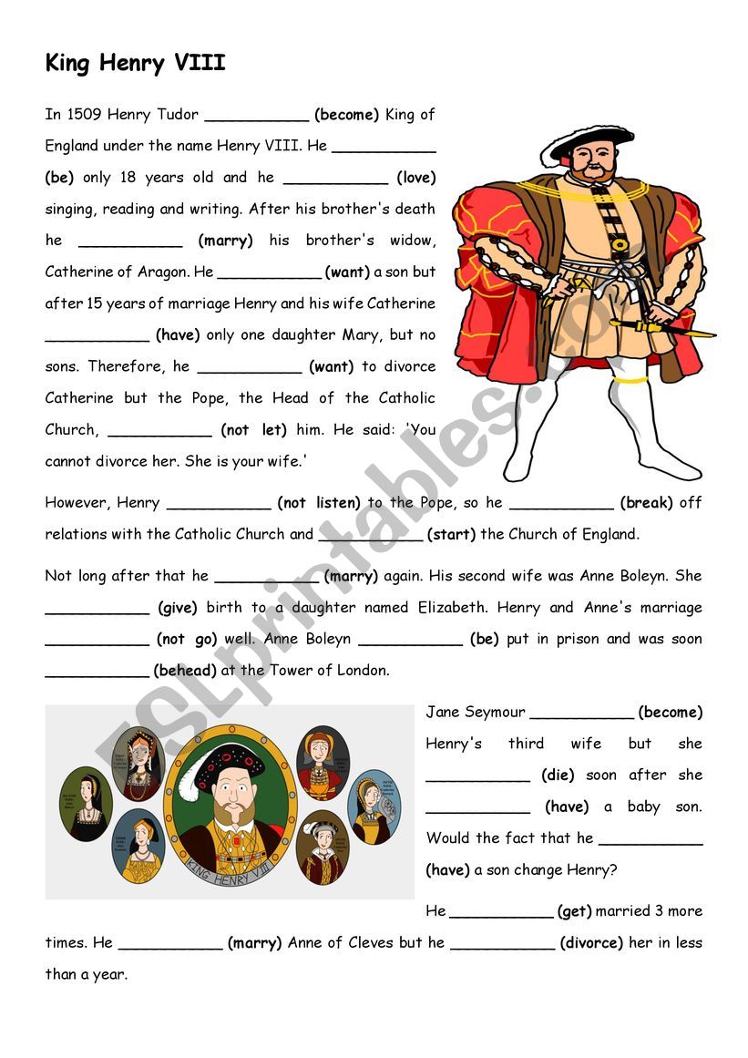 Past simple - King Henry VIII worksheet