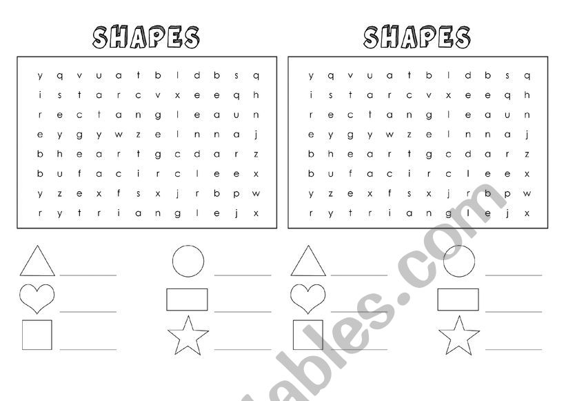 Shapes word search worksheet