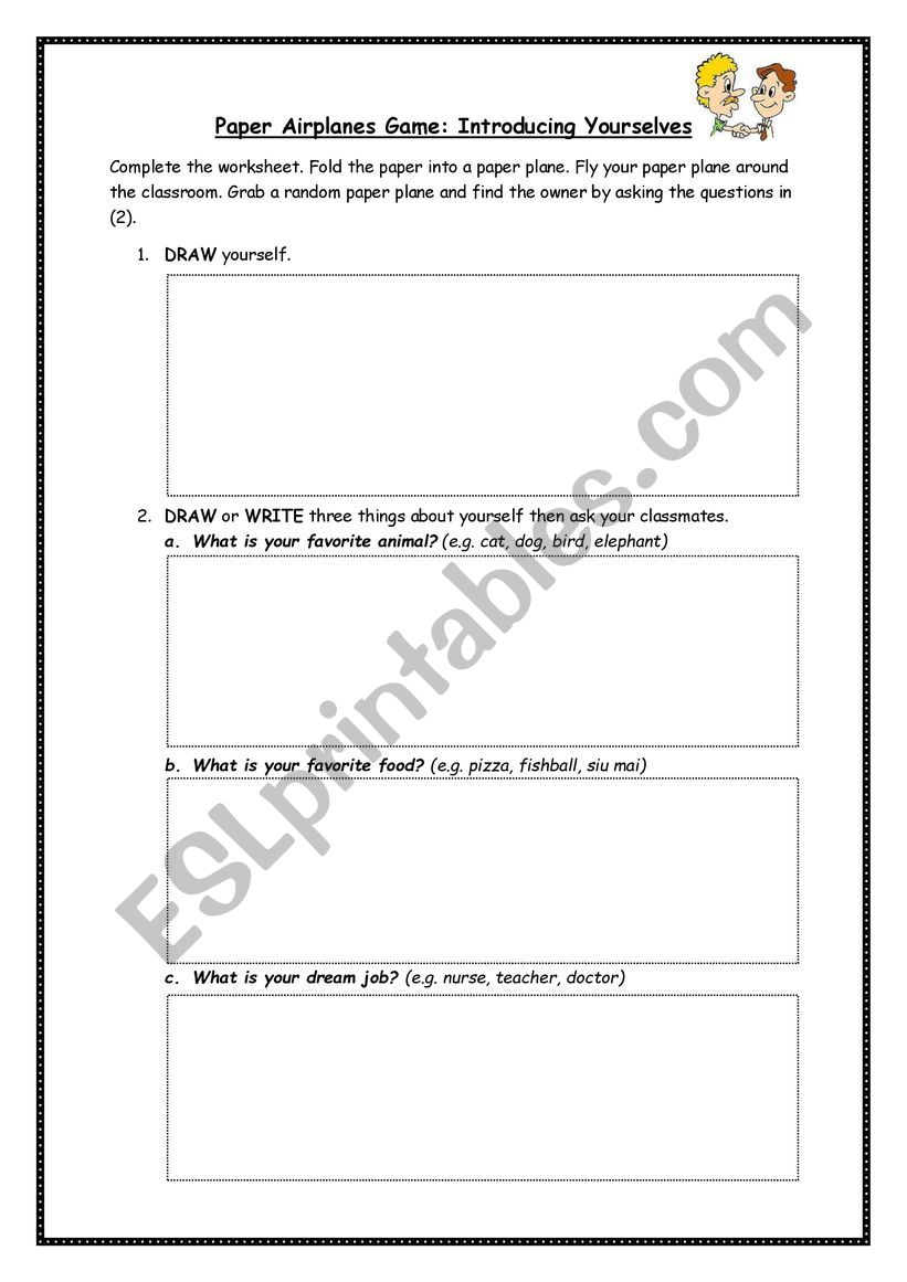 Paper Airplanes Game worksheet