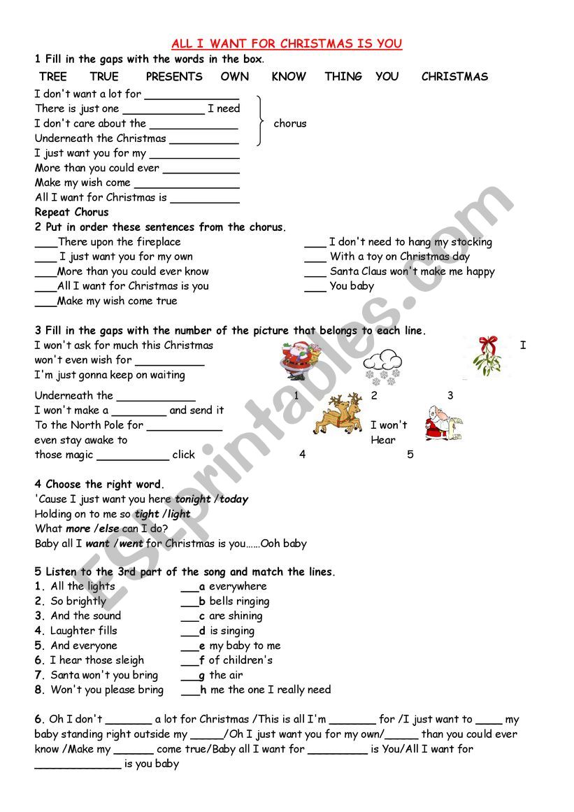 All I want for X�mas is you worksheet