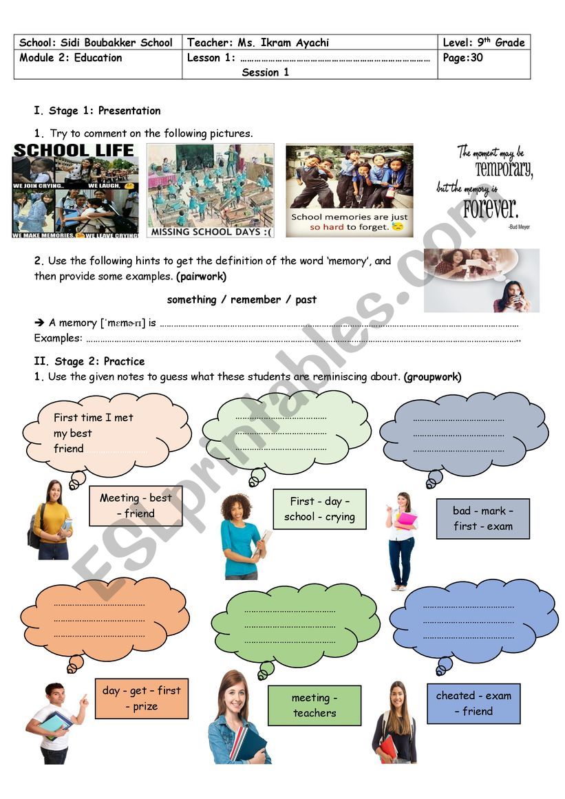 9th Grade - Module 2 - Lesson n 1 - School Memories