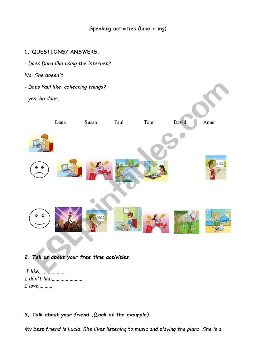 FREE TIME ACTIVITIES worksheet