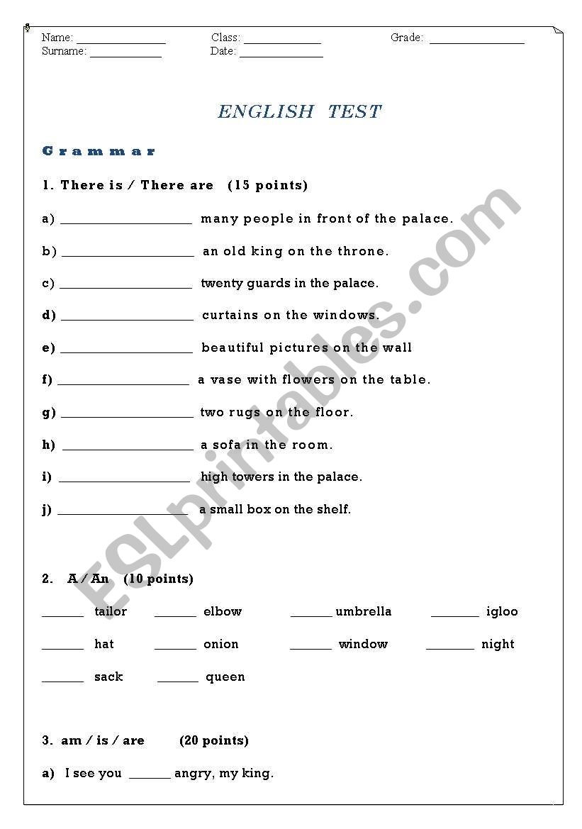 Progress Test- 5th grade worksheet