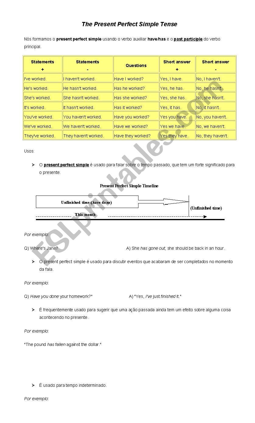 Present Perfect worksheet