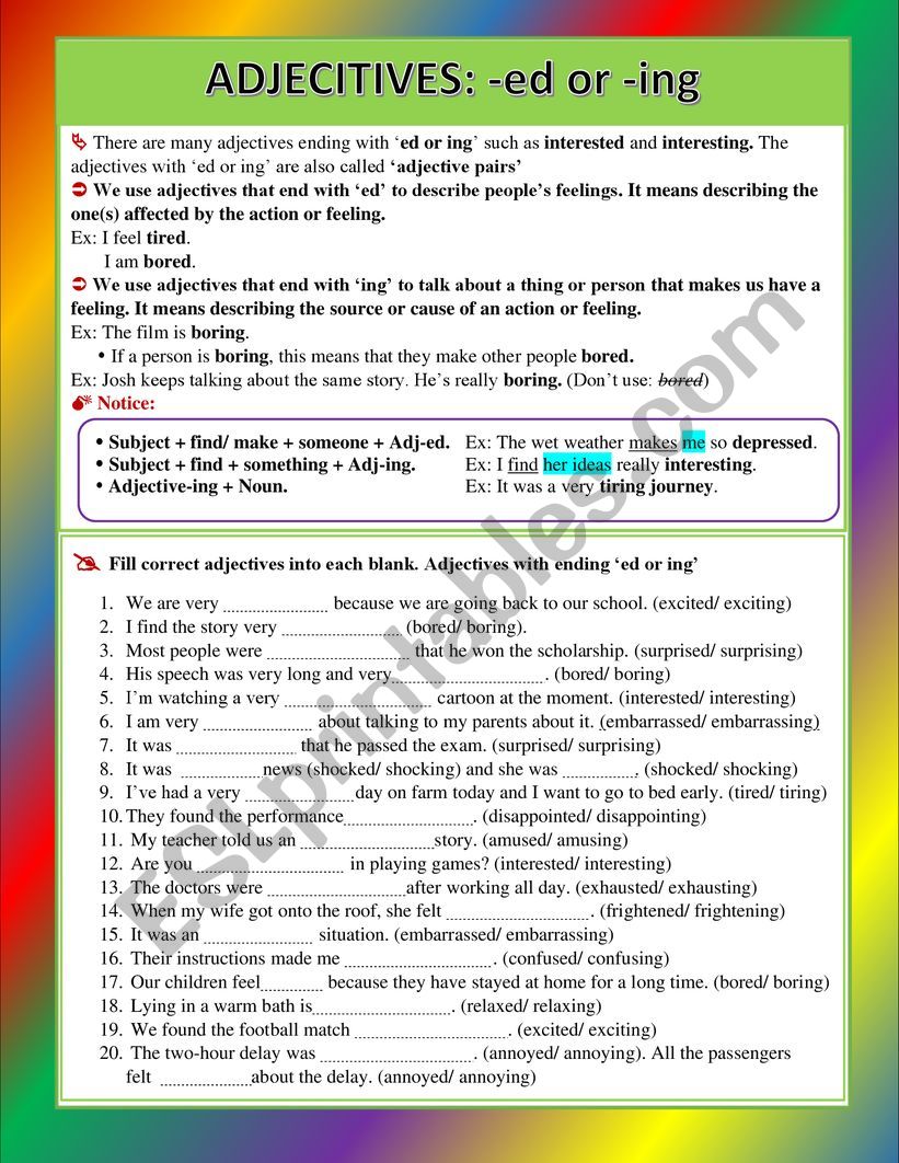 Adjectives: -ED or ING worksheet