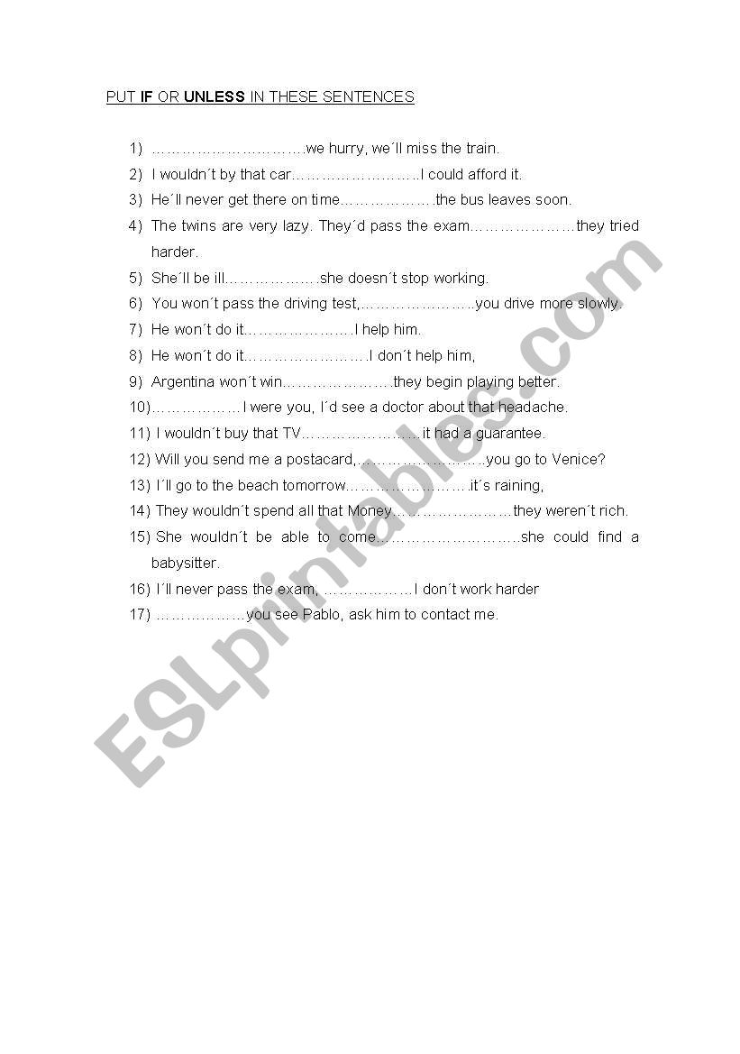 IF OR UNLESS? worksheet