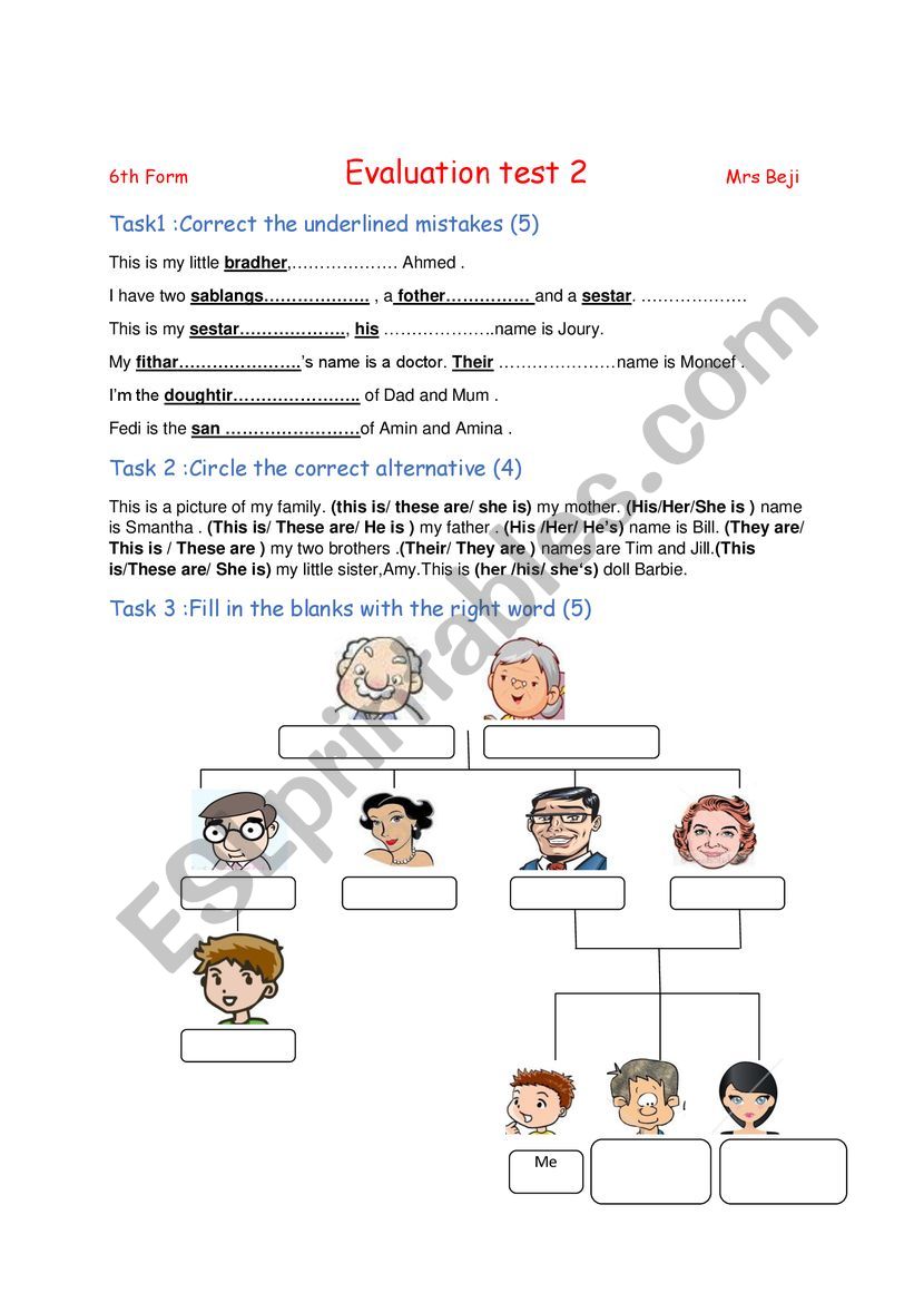 evaluation test 6th grade  worksheet