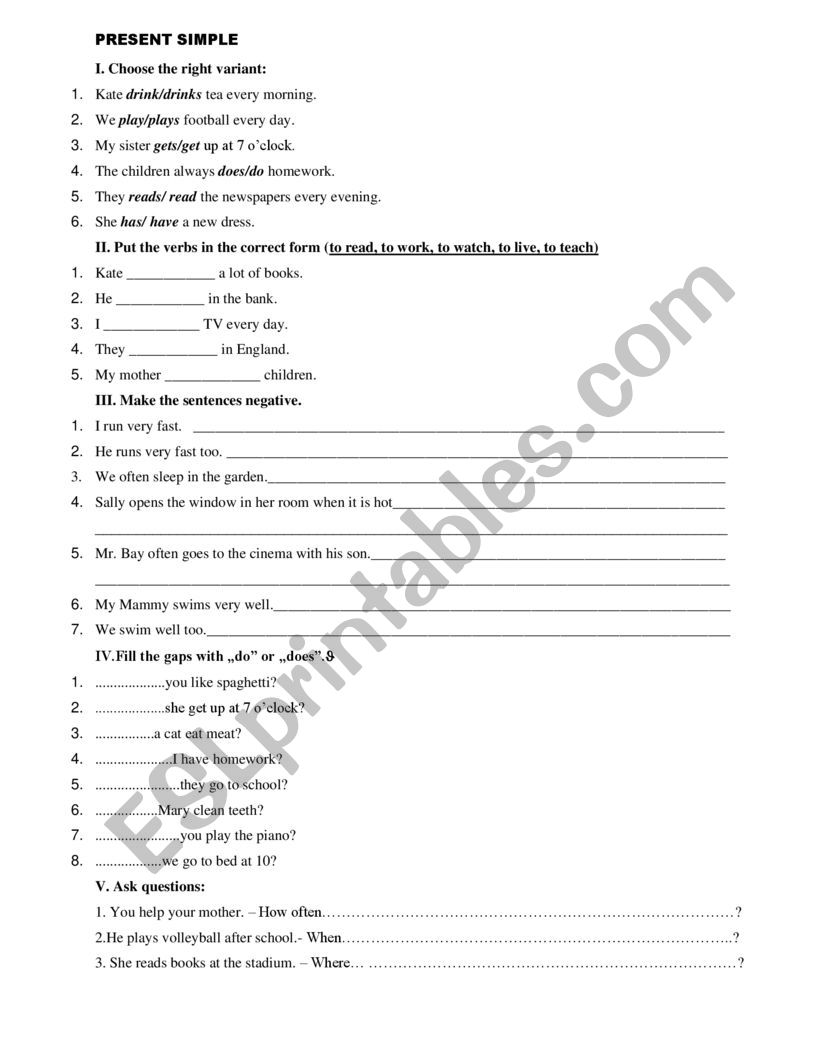 Present Simple worksheet