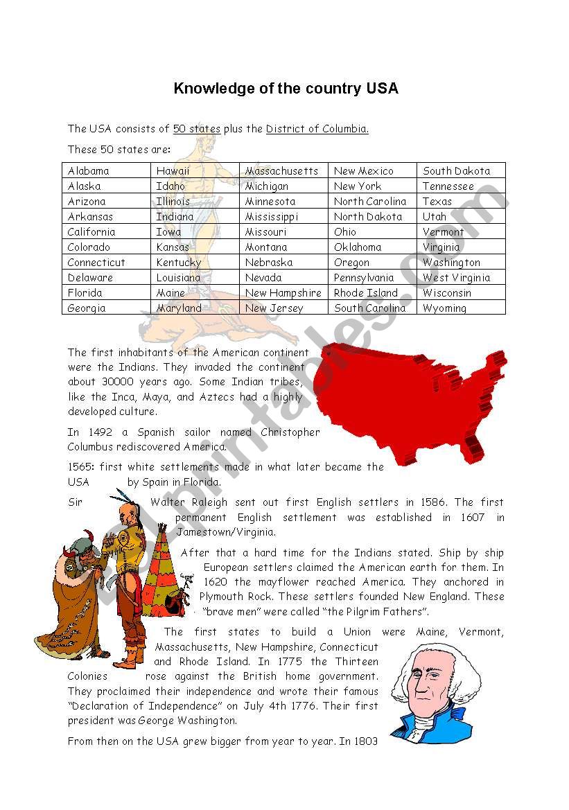 some facts about America worksheet