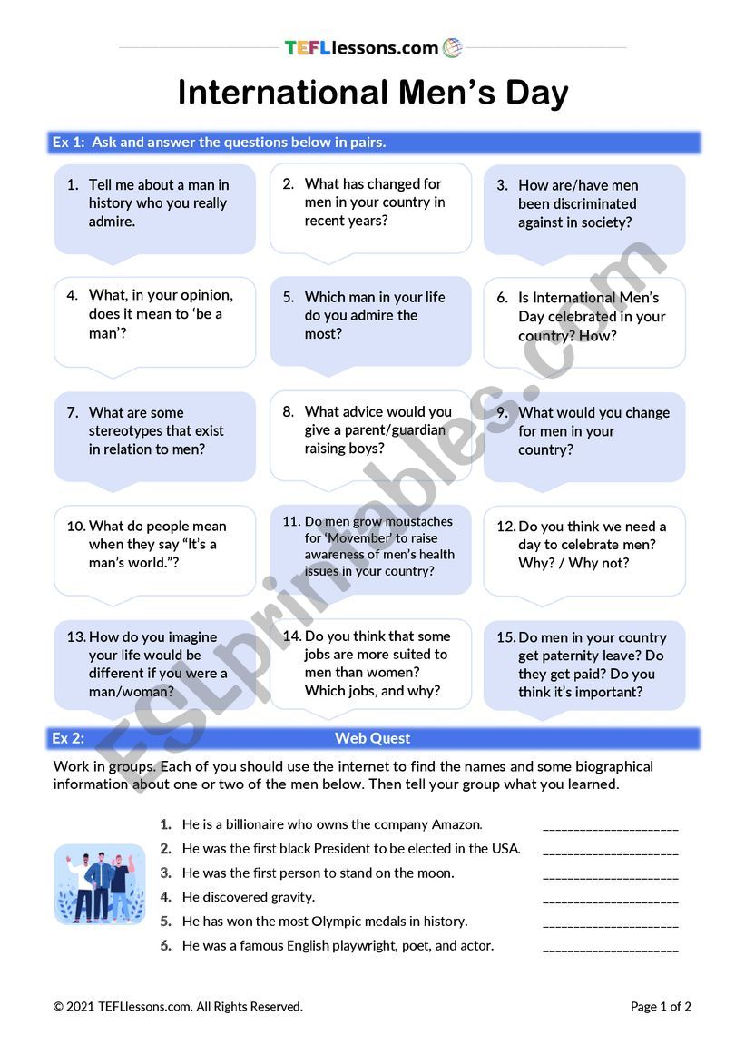 International Men�s Day worksheet